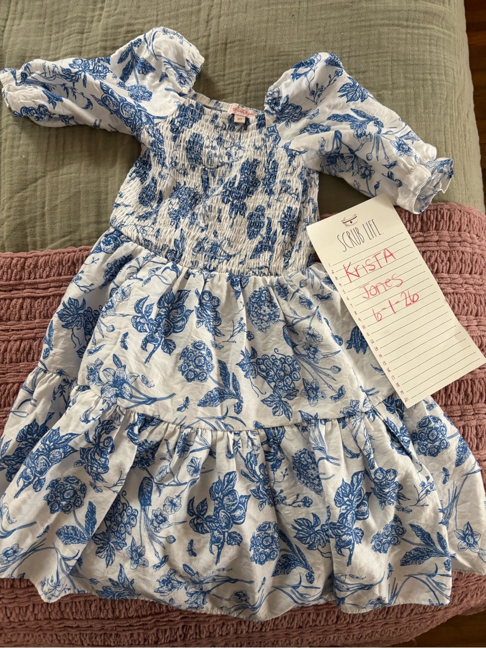 Ivy City Co White Dress with Blue Floral Print